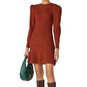 Love, Whit by Whitney Port Rust Chunky Ribbed Knit Sweater Dress MEDIUM $260